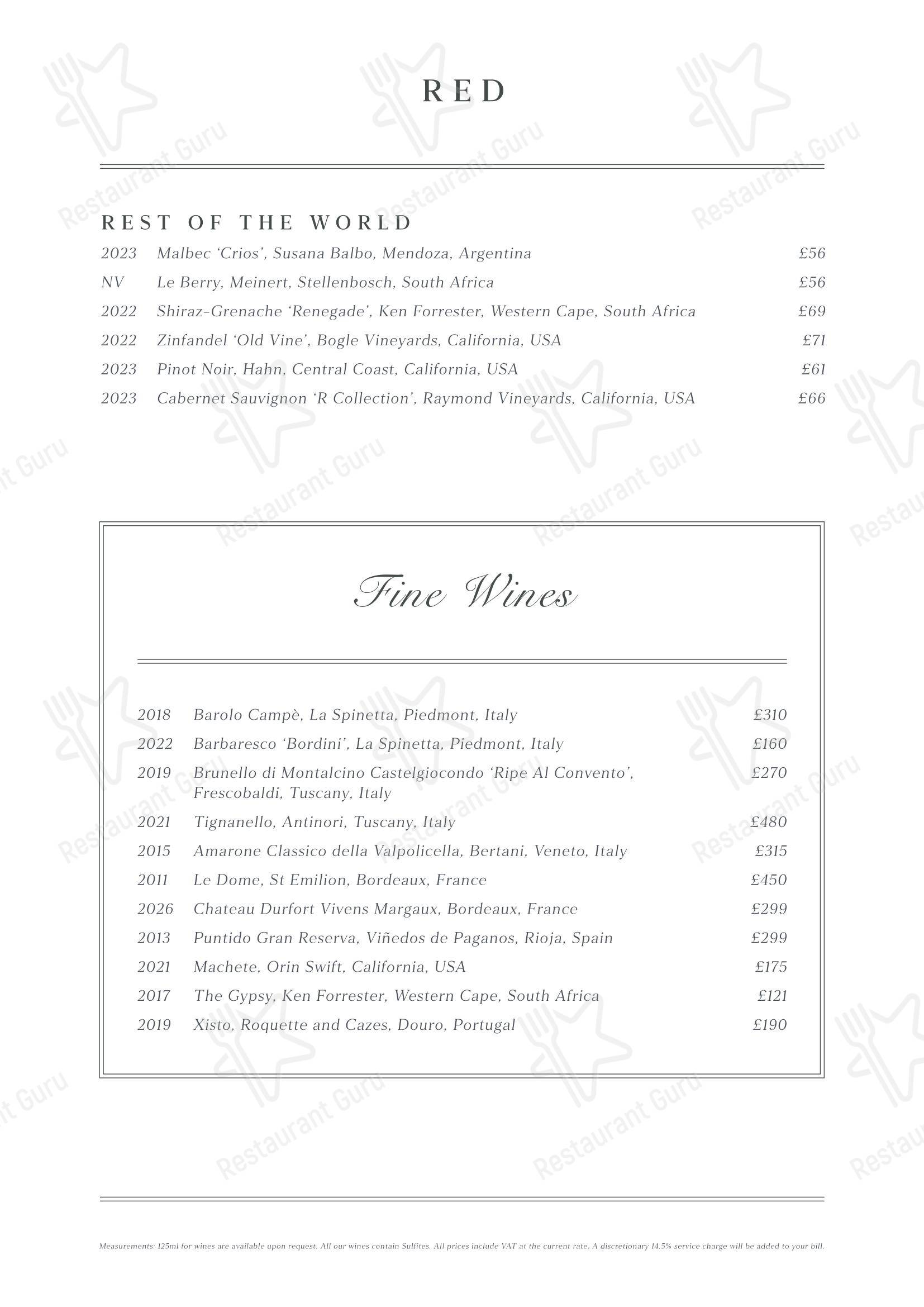 Wine Menu паба и бара Fiume