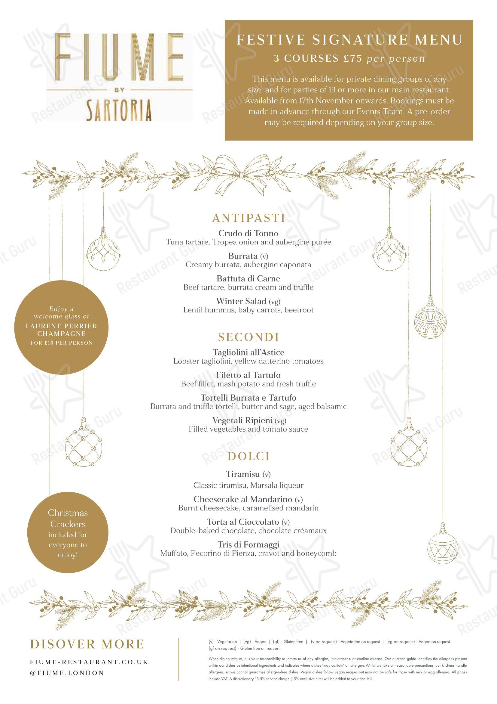 Меню паба и бара Fiume - Restaurant Menu