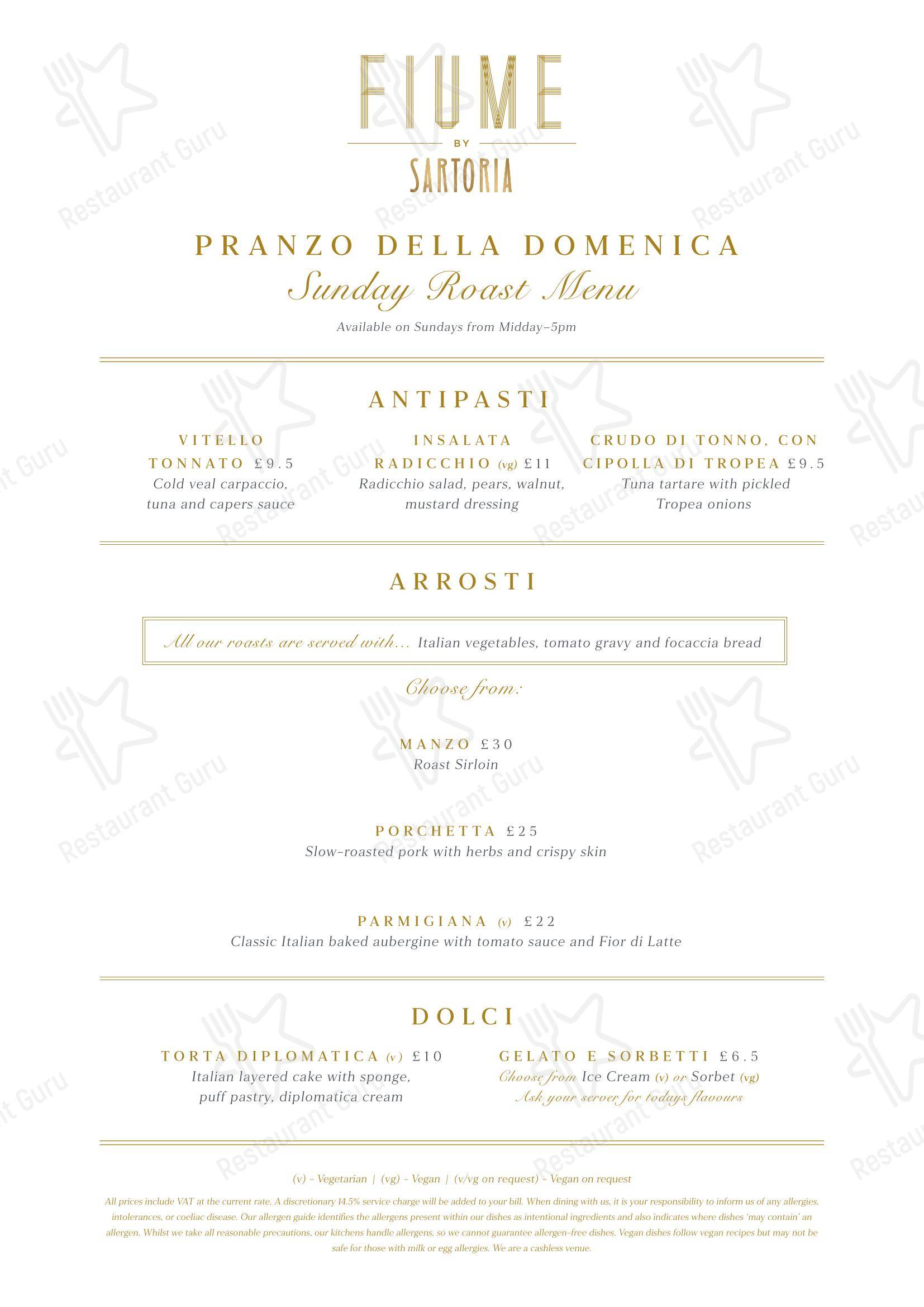 Menu bistro паба и бара Fiume