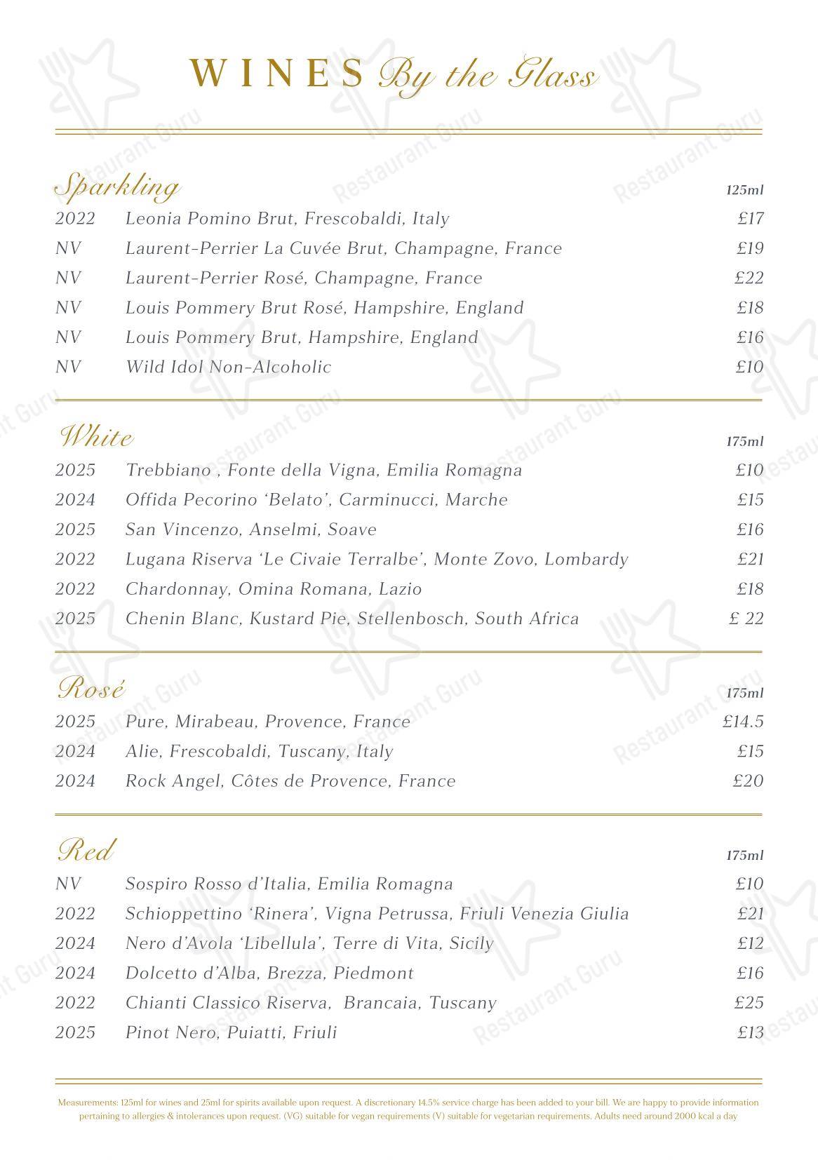 Catering Menu паба и бара Fiume в Лондоне