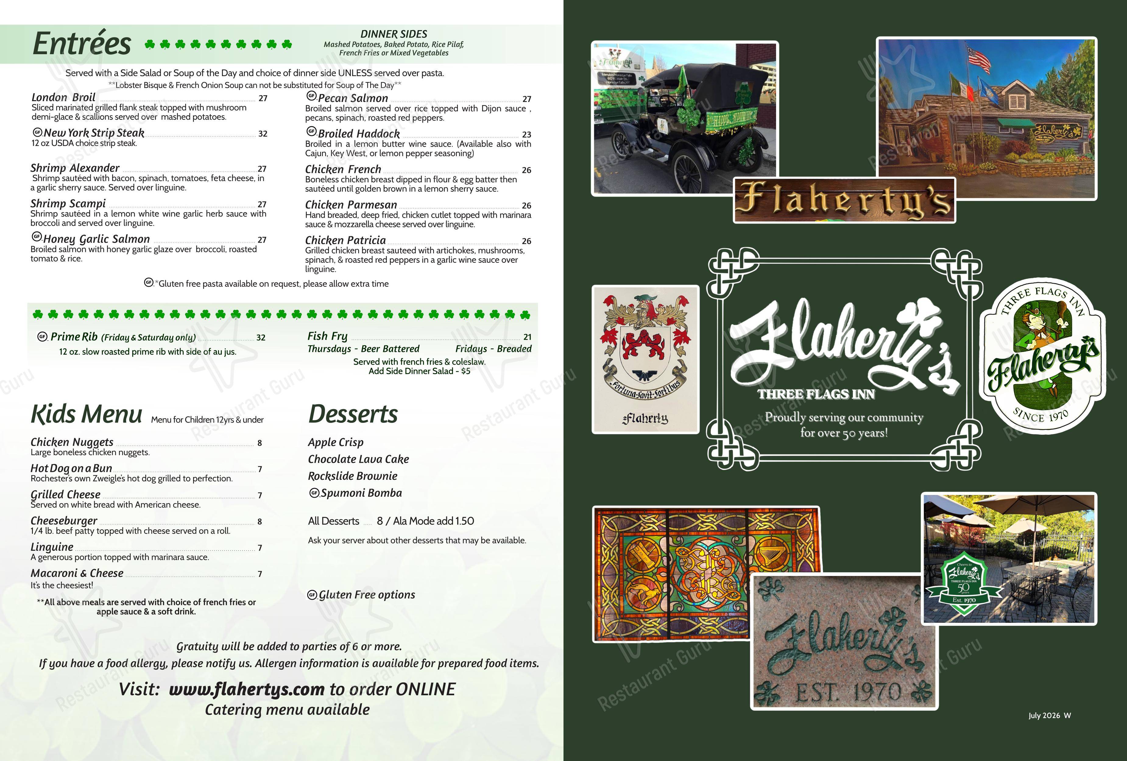 Flaherty's Three Flags Inn — Webster в Рочестере - Меню напитков