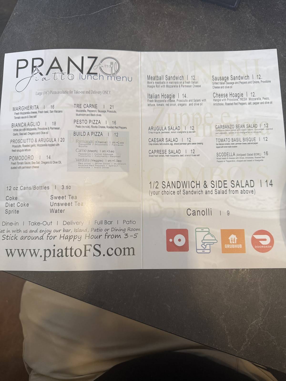 Piatto меню