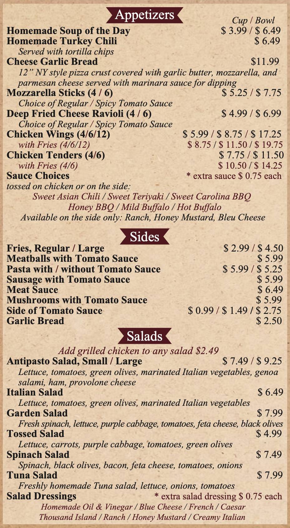Frank's Pizza & Italian Restaurant меню
