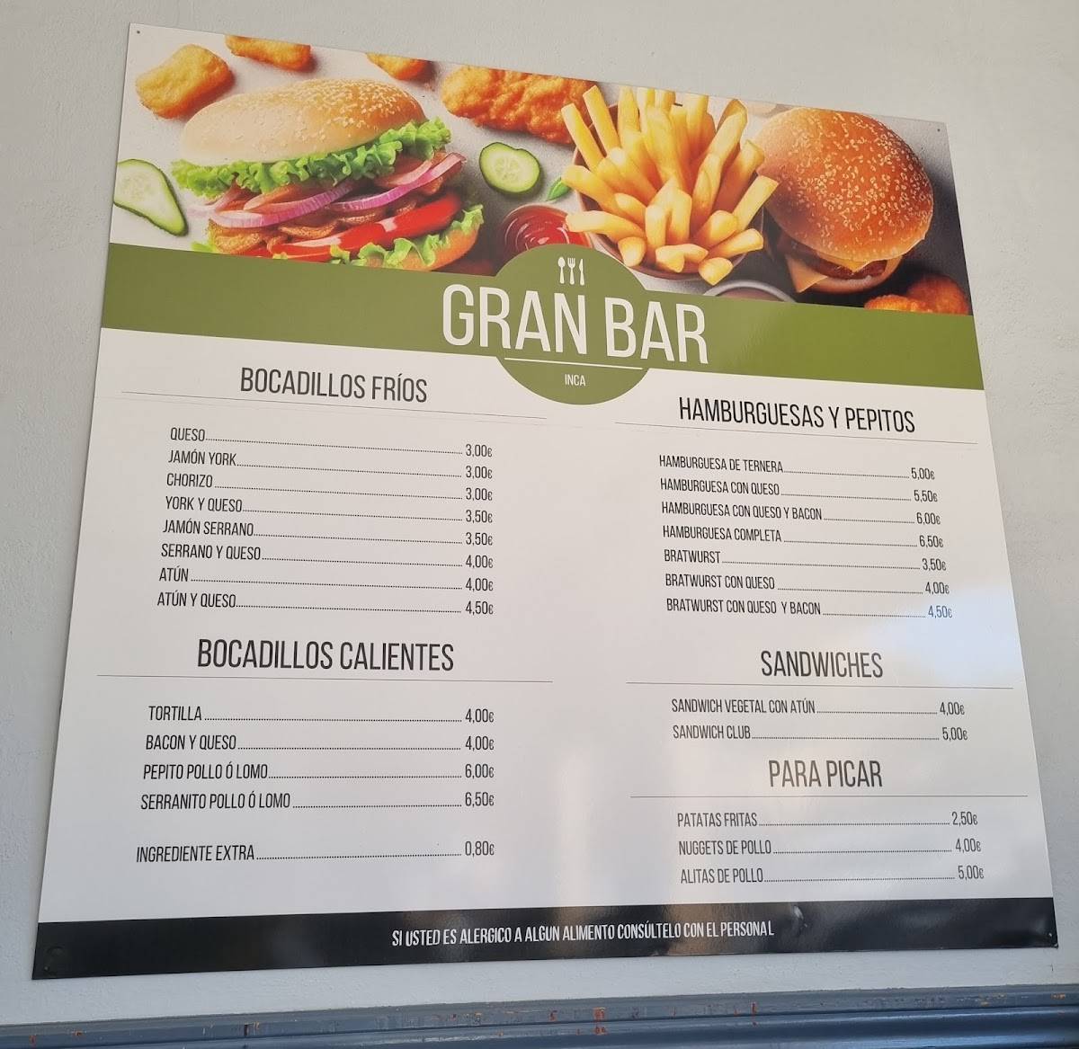 GRAN BAR меню