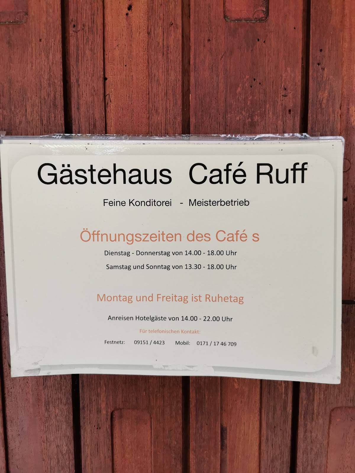 Gästehaus Café Ruff меню
