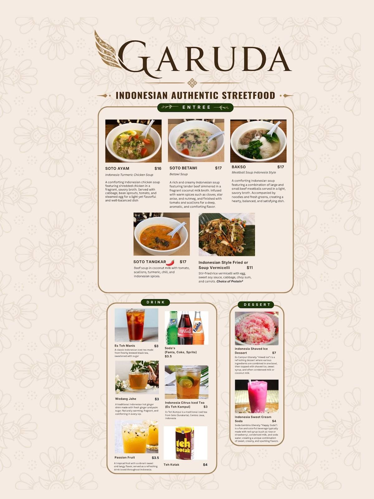 Garuda меню