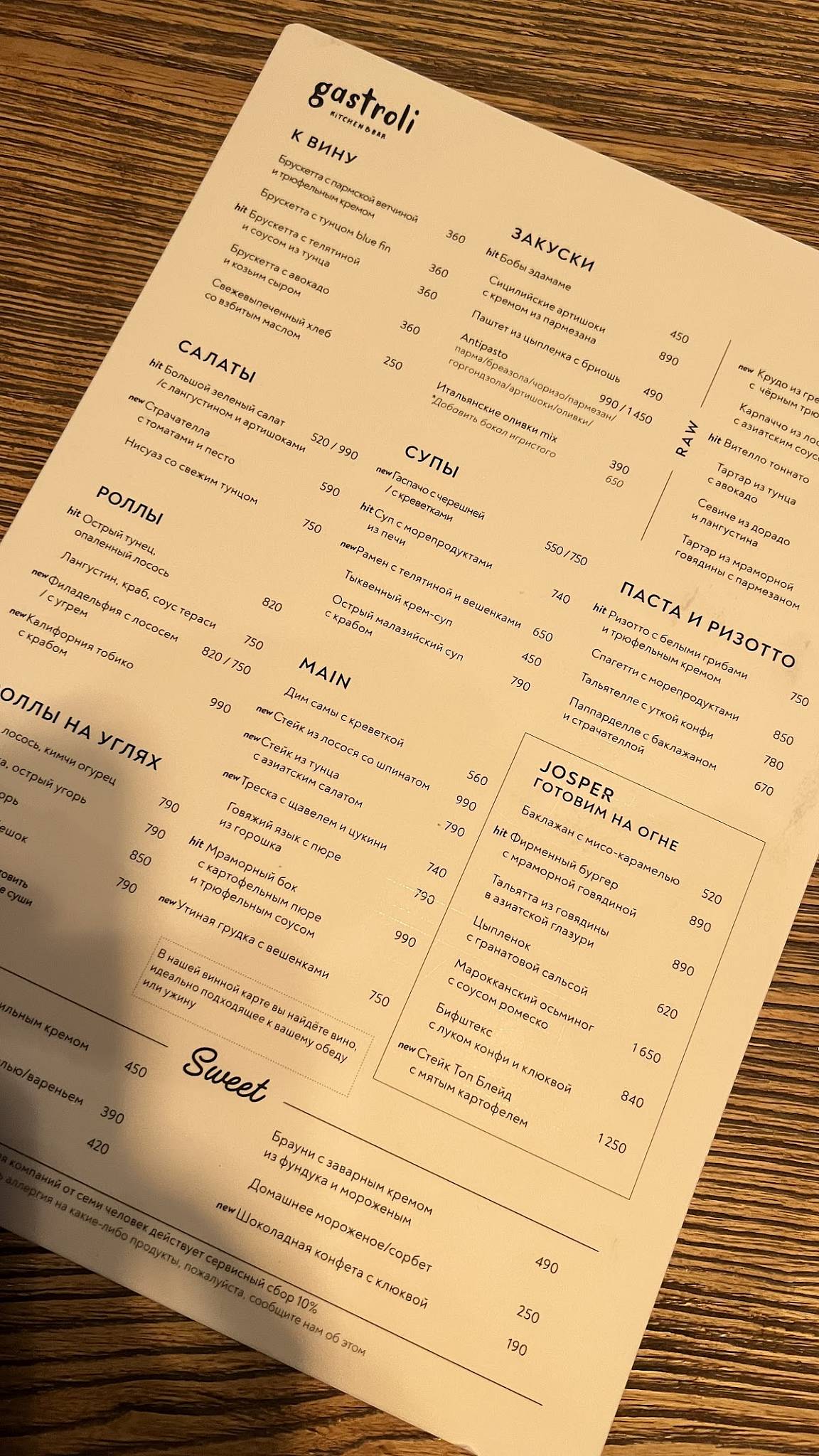 Gastroli меню