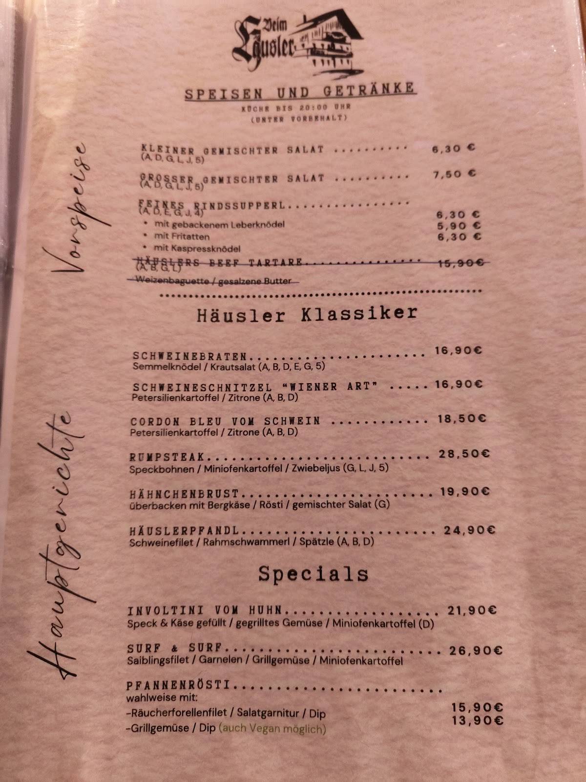Gaststätte Beim Häusler меню