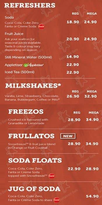 Wimpy Garden Route Mall меню