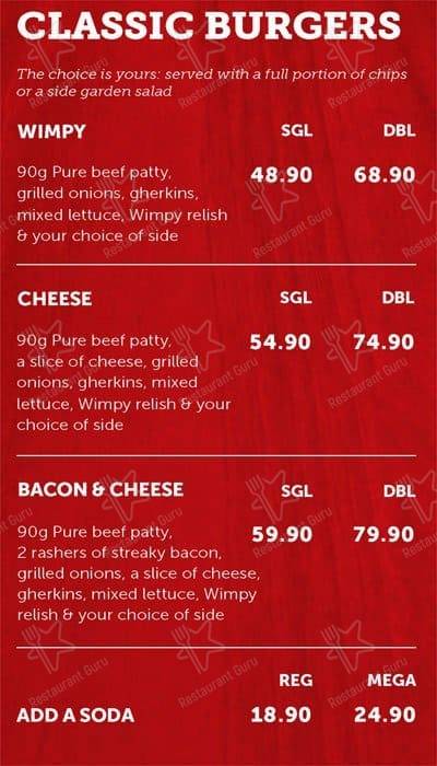 Wimpy Garden Route Mall меню