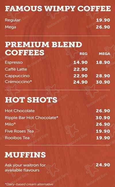 Wimpy Garden Route Mall меню