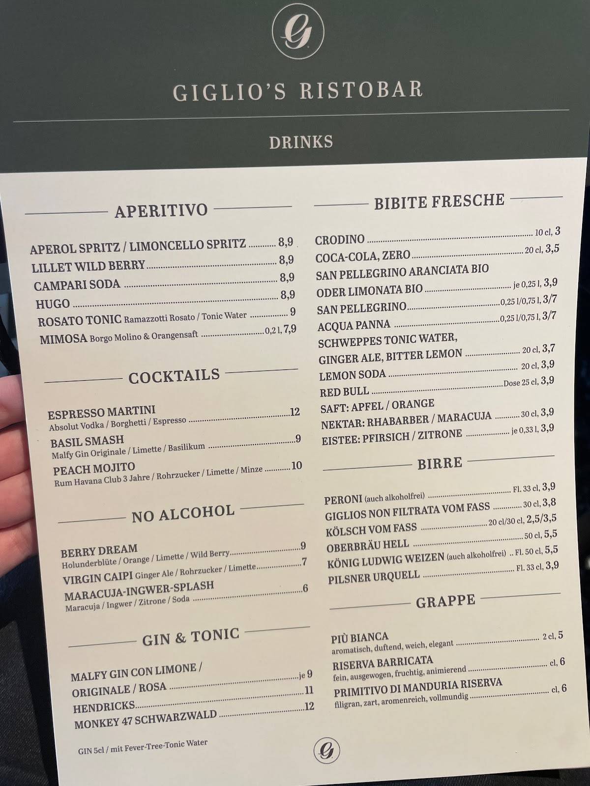 Giglio´s Ristobar меню