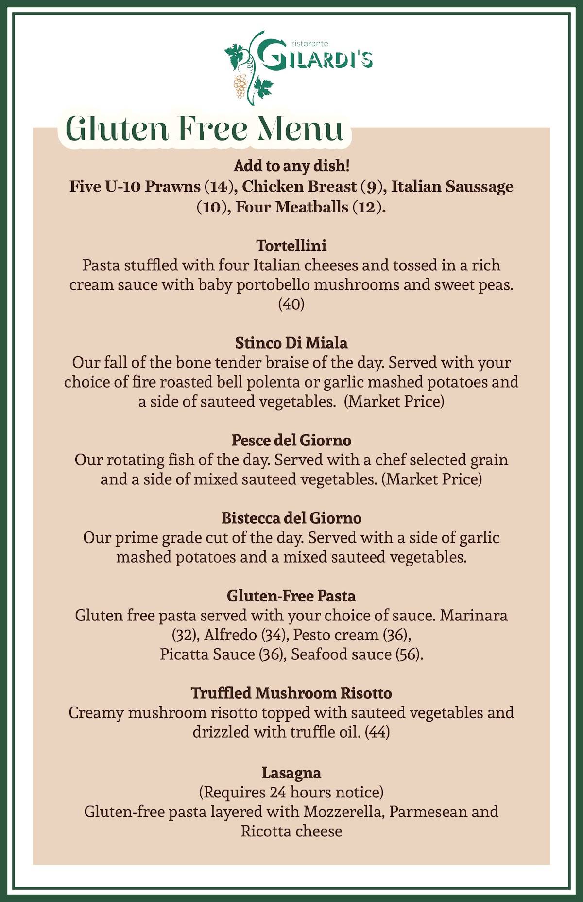 Gilardi's Ristorante меню
