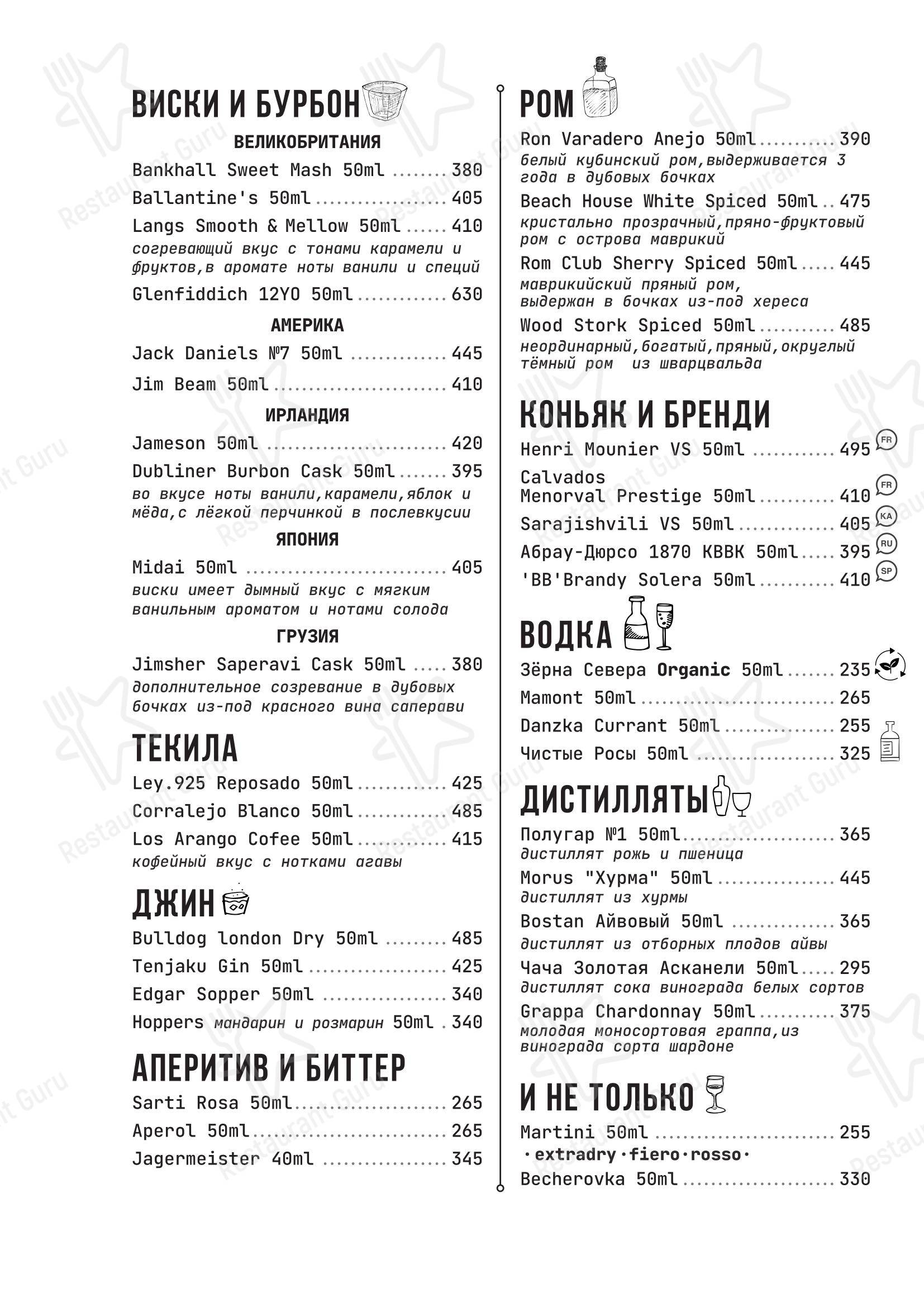 Меню напитков клуба Голден Страйк в Санкт-Петербурге