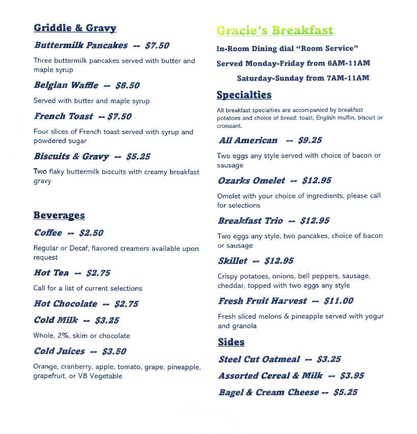 Gracie's Breakfast Cafe меню
