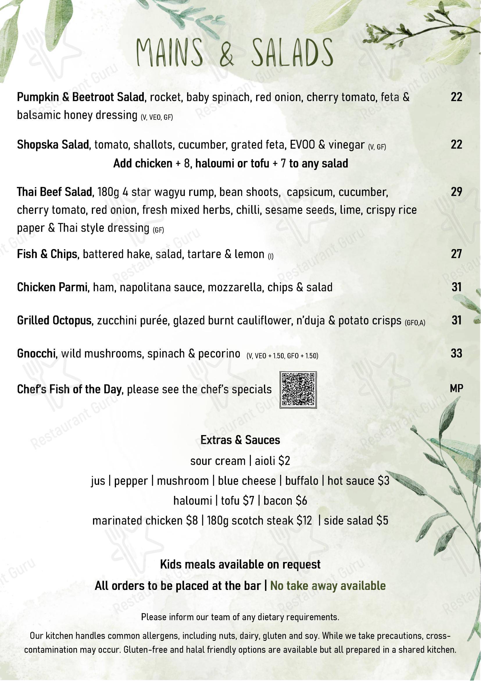菜单 паба и бара Gramercy Bar And Kitchen