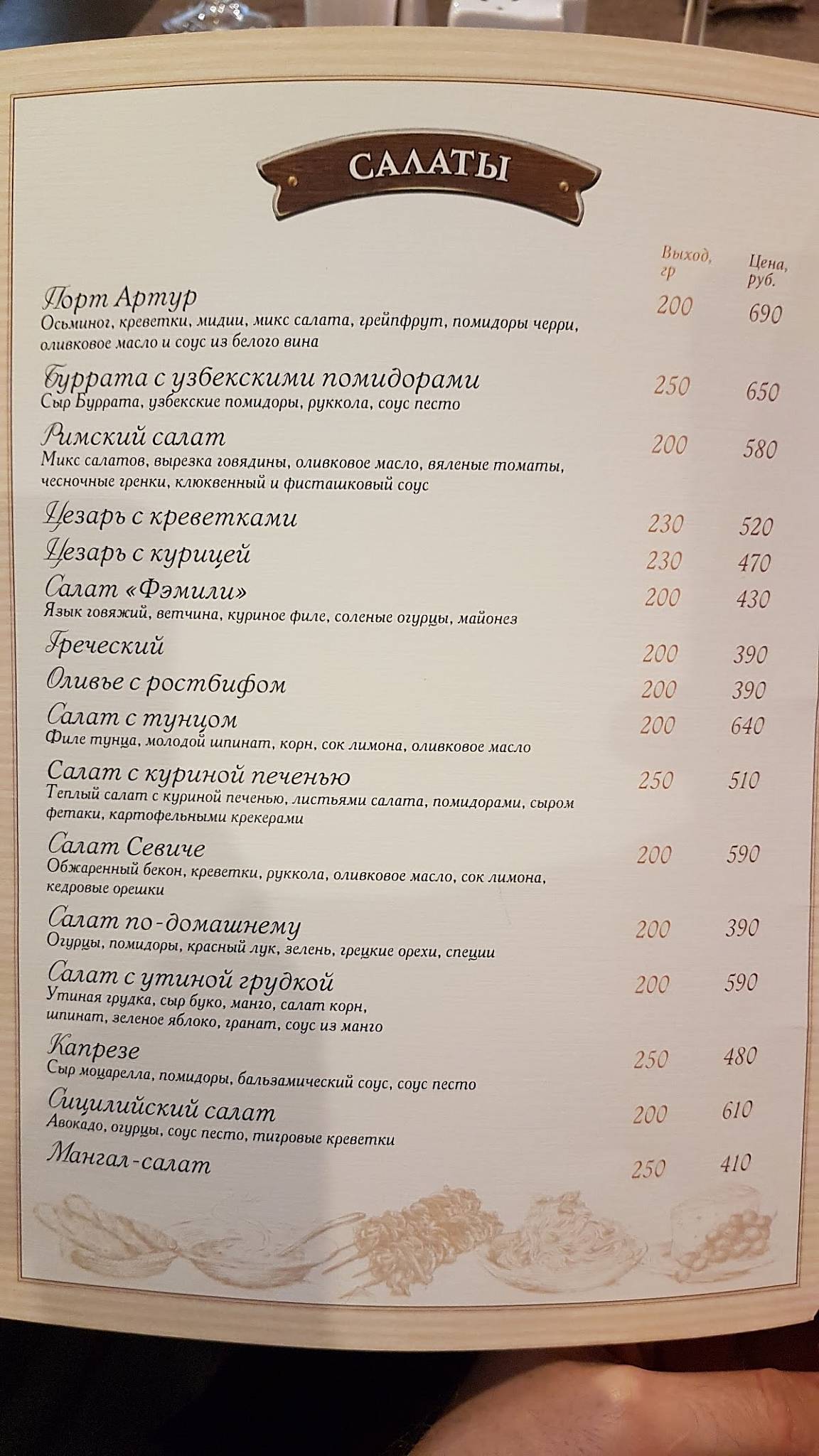 Гранд Фэмили меню
