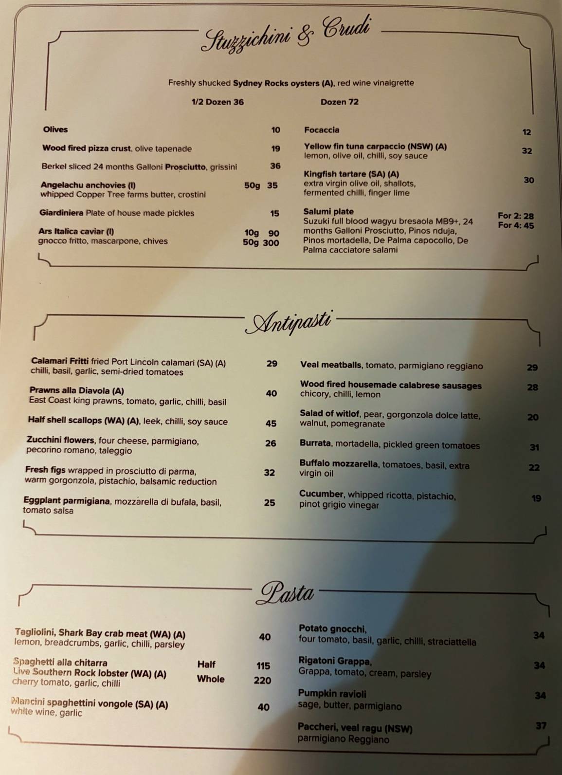 Grappa Ristorante e Bar The Rocks меню