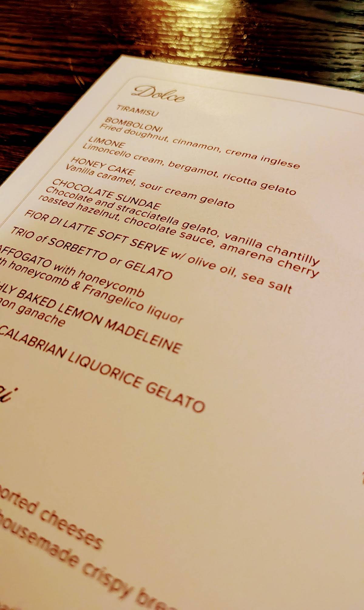 Grappa Ristorante e Bar The Rocks меню