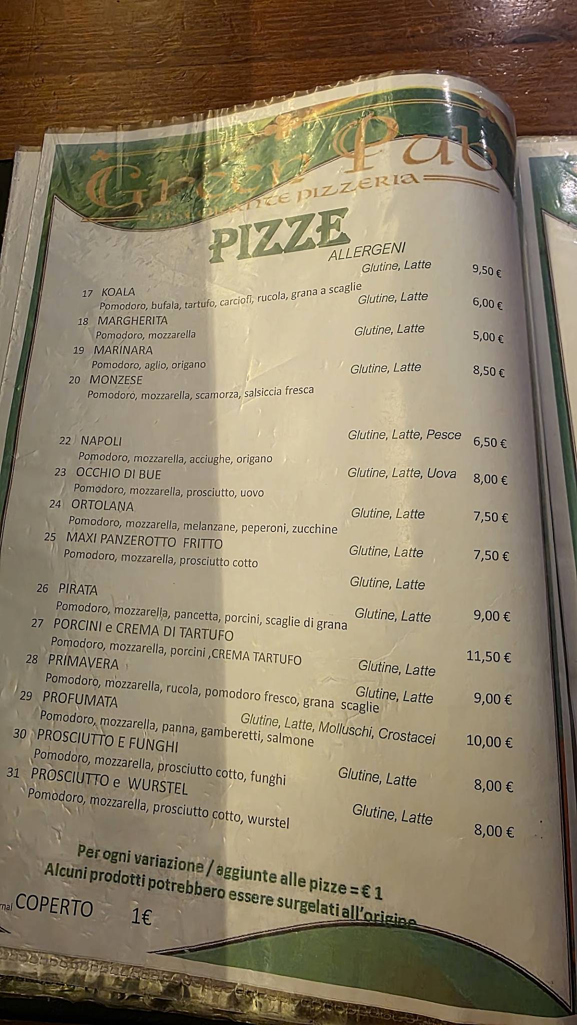 Green Pub Rho меню