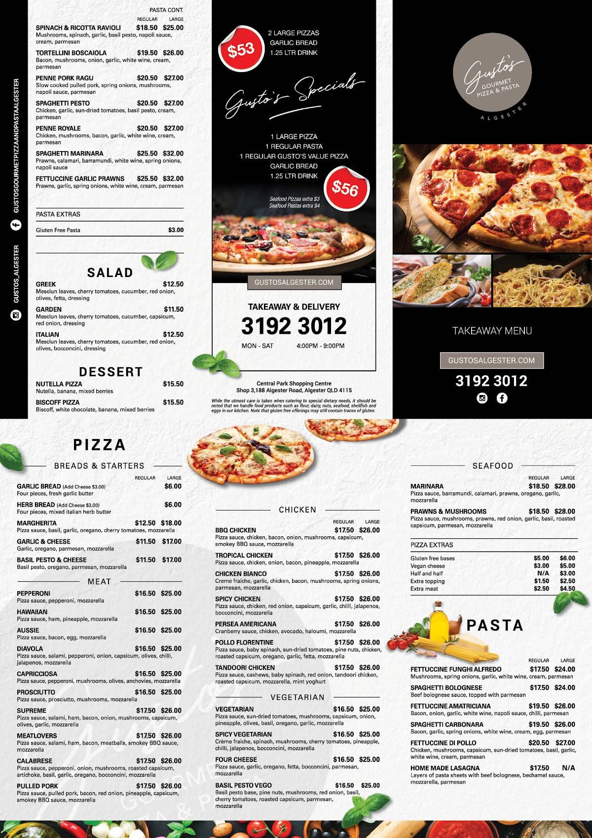 Gusto's Gourmet Pizza & Pasta Algester меню