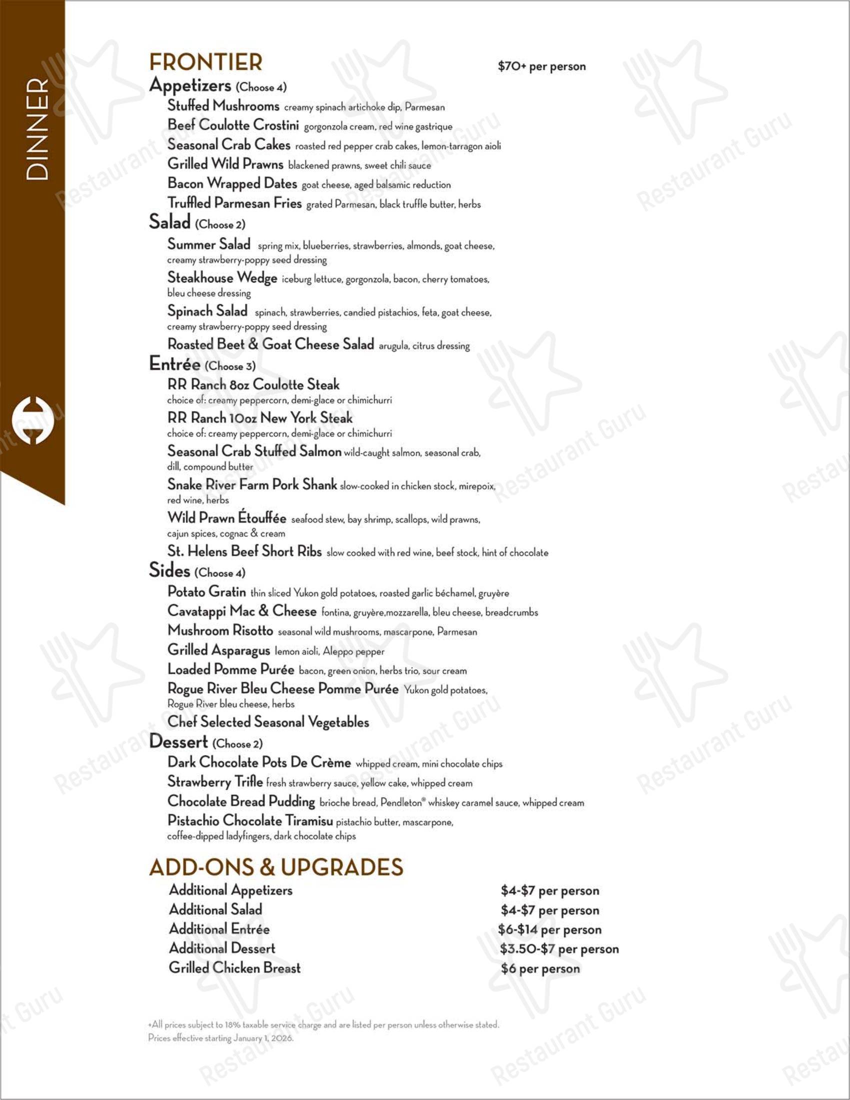 Group Booking Menu стейк хауса Hamley Cafe в Пендлтоне