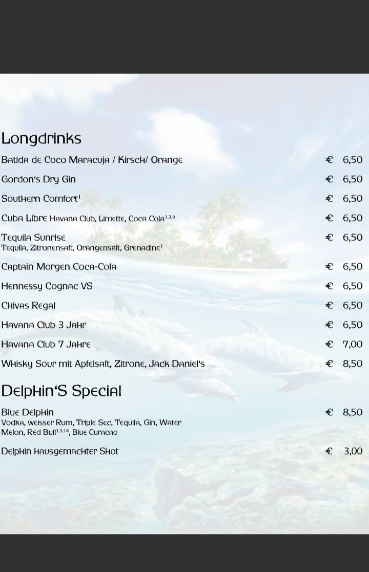 Delphin Sportsbar меню