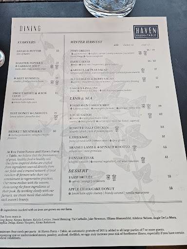 Haven Farm + Table меню