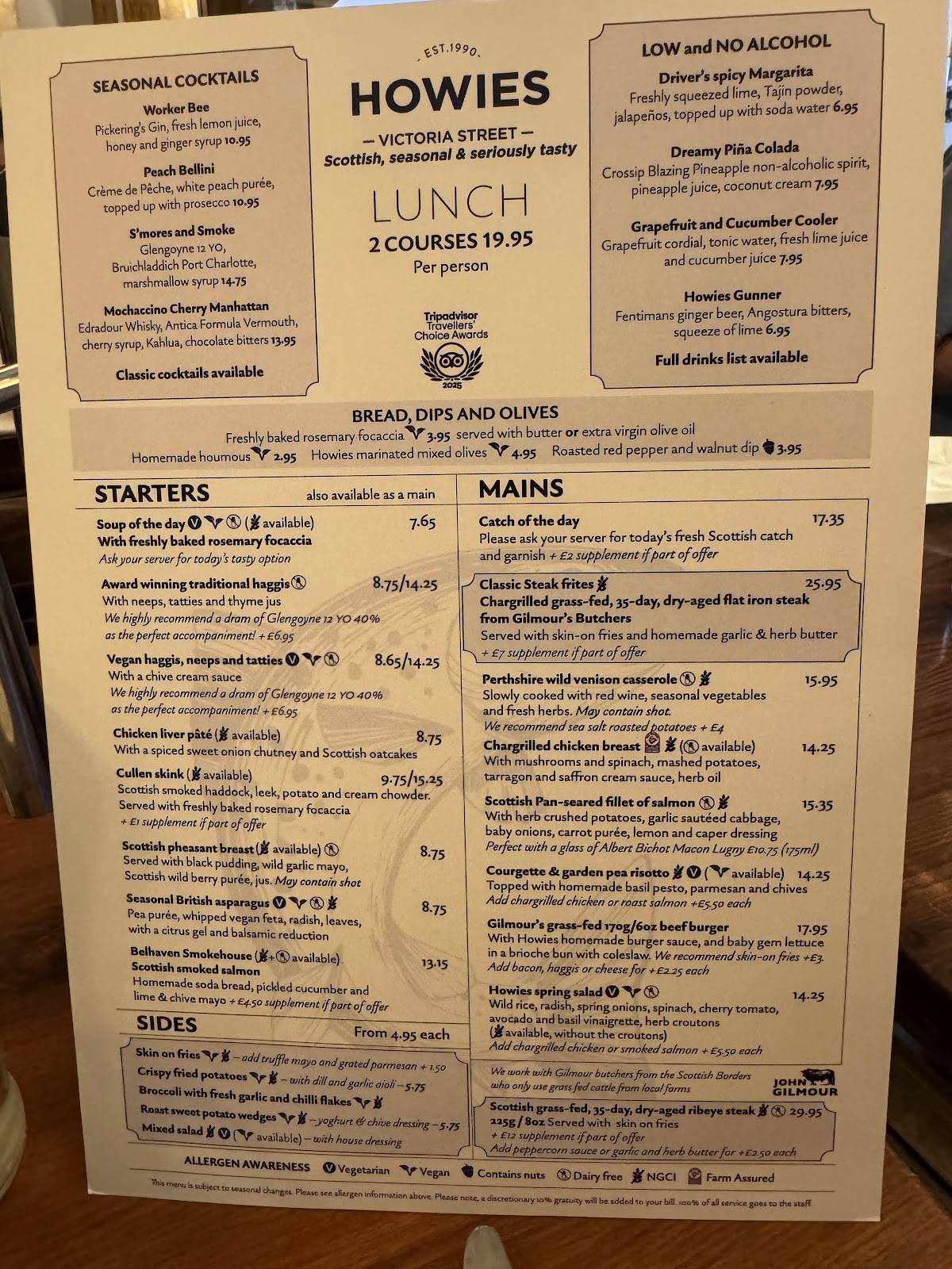 Howies Victoria Street меню