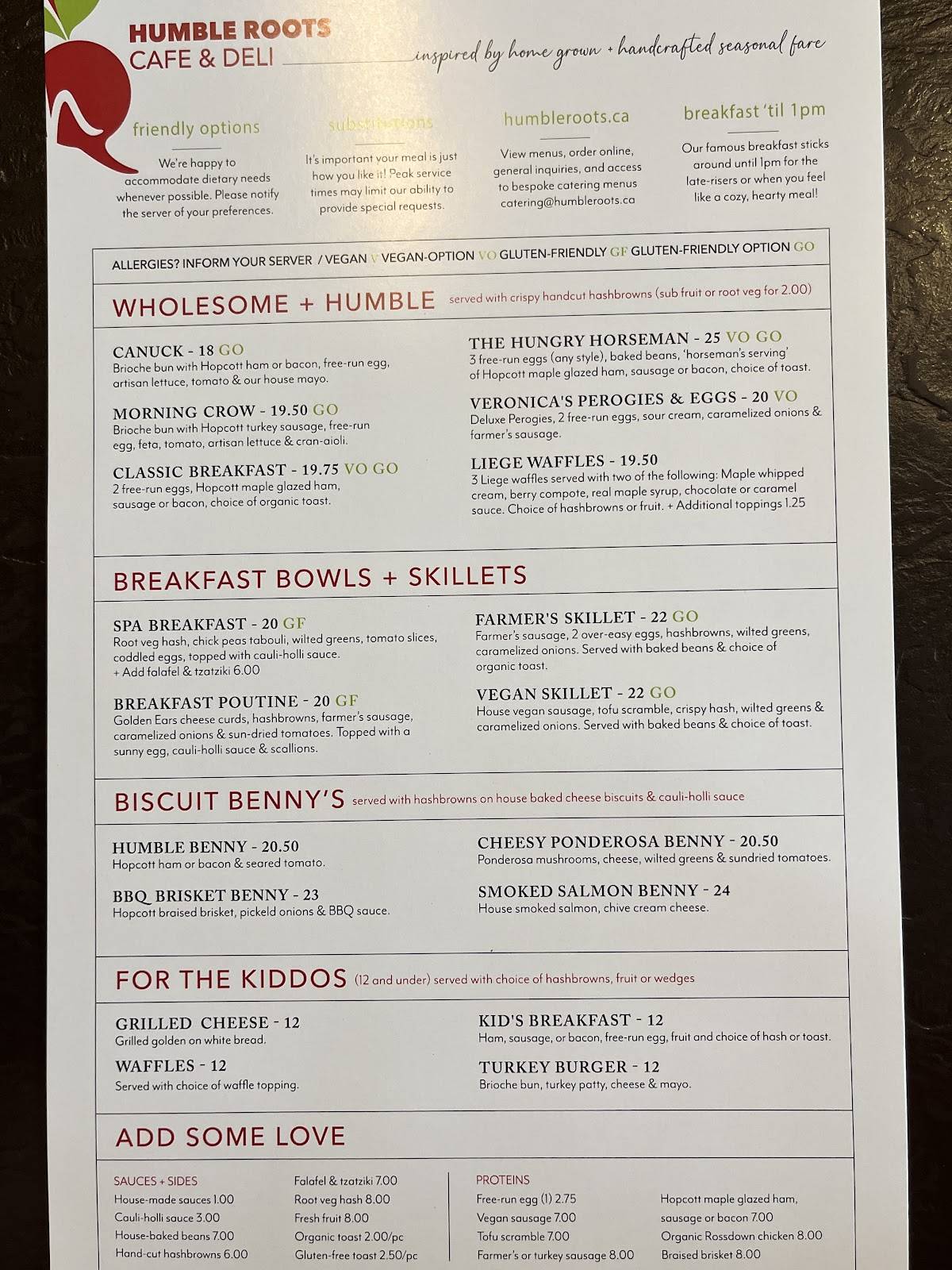Humble Roots Cafe & Deli меню