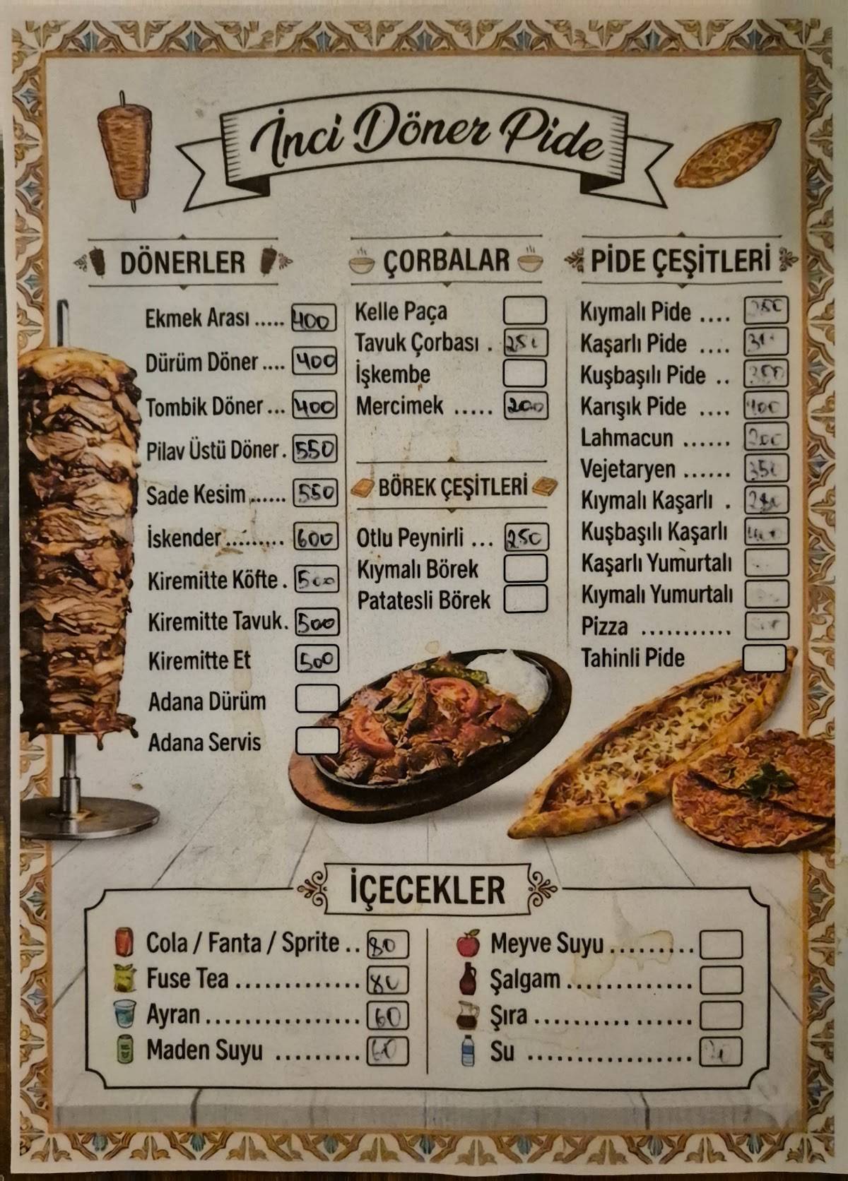 İnci döner & pide меню