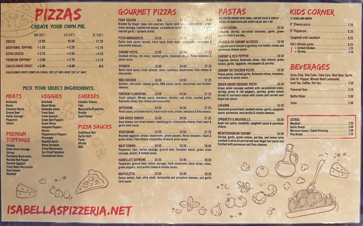 Isabella's Pizzeria меню