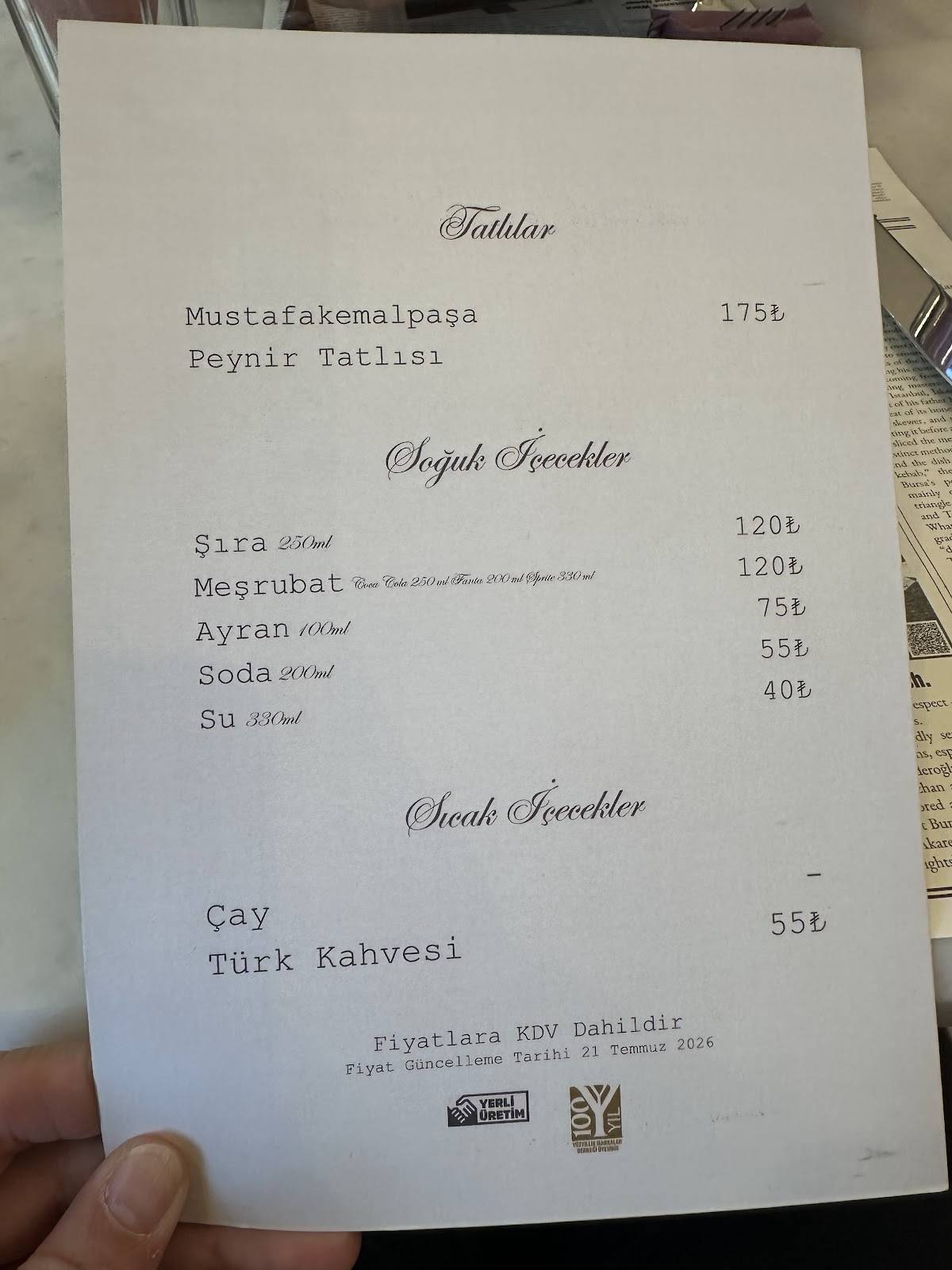 İSKENDER Kuruluş 1867 меню