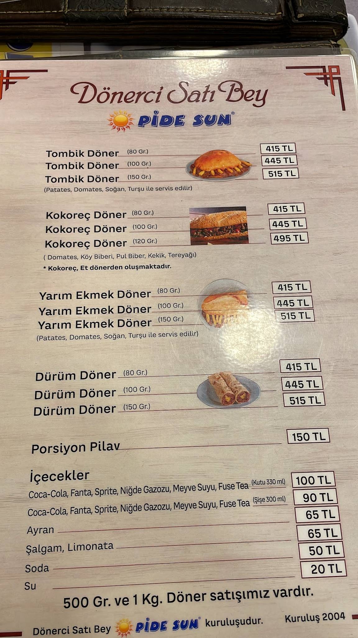 Pide Sun Moda Bafra Pidesi Döner Mantı Kahvaltı меню