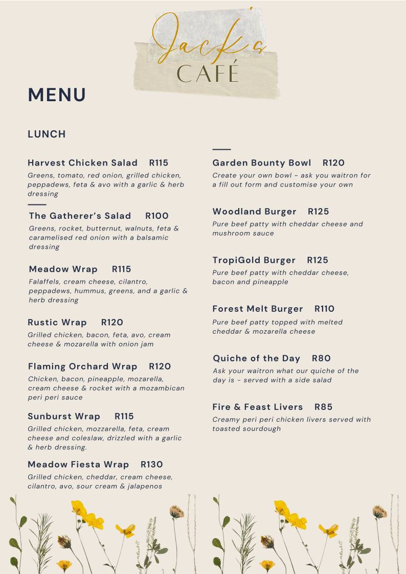 Jack's Café (formerly Rioca) меню