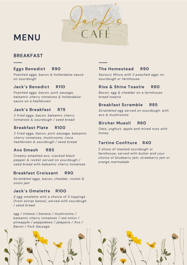 Jack's Café (formerly Rioca) меню