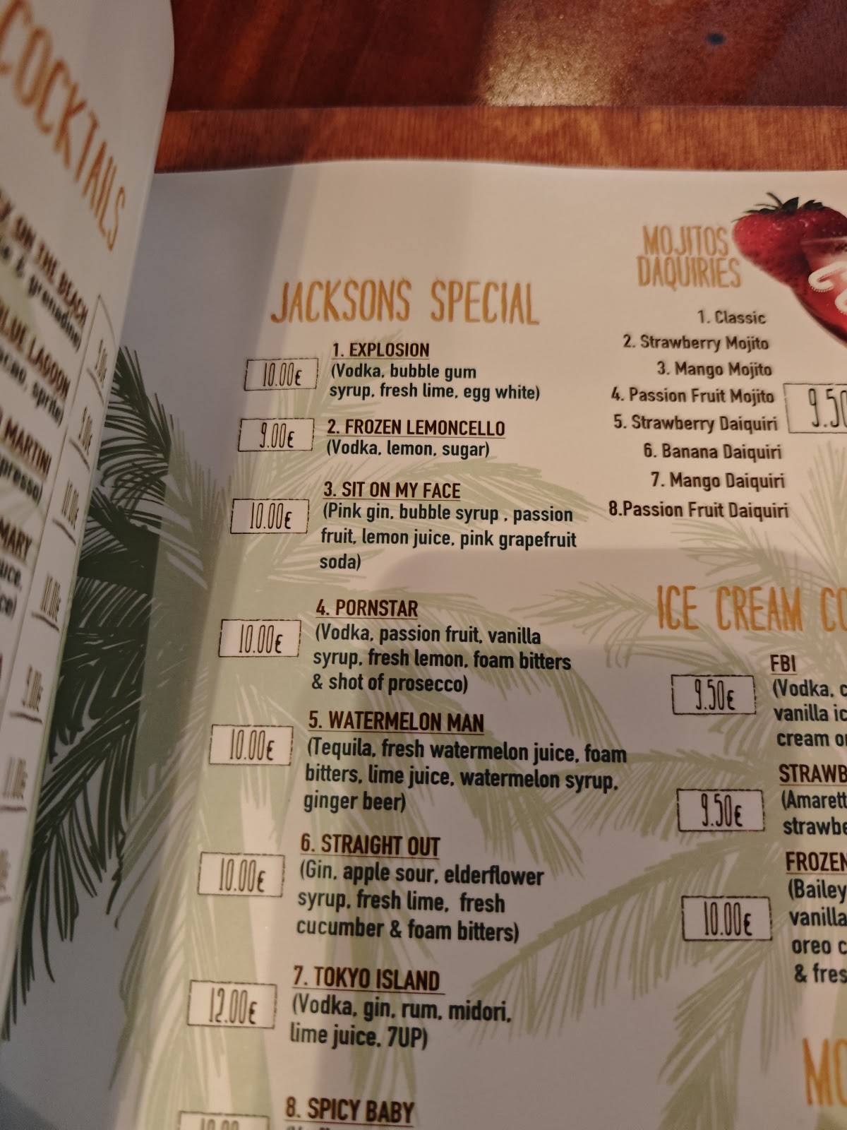 Jacksons меню