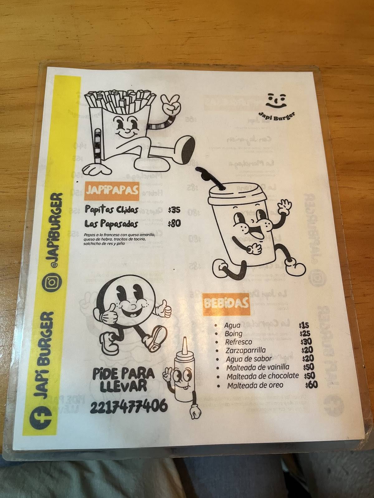 Japi Burger меню