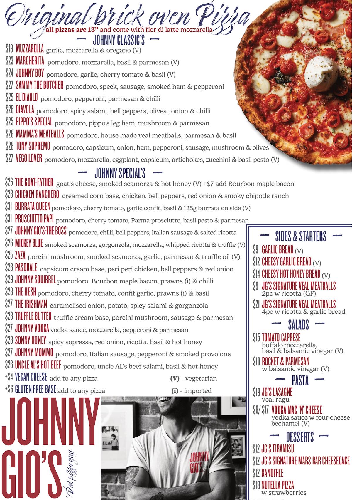 Johnny Gio's Pizza Rozelle меню