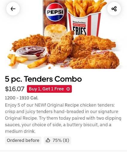 KFC меню