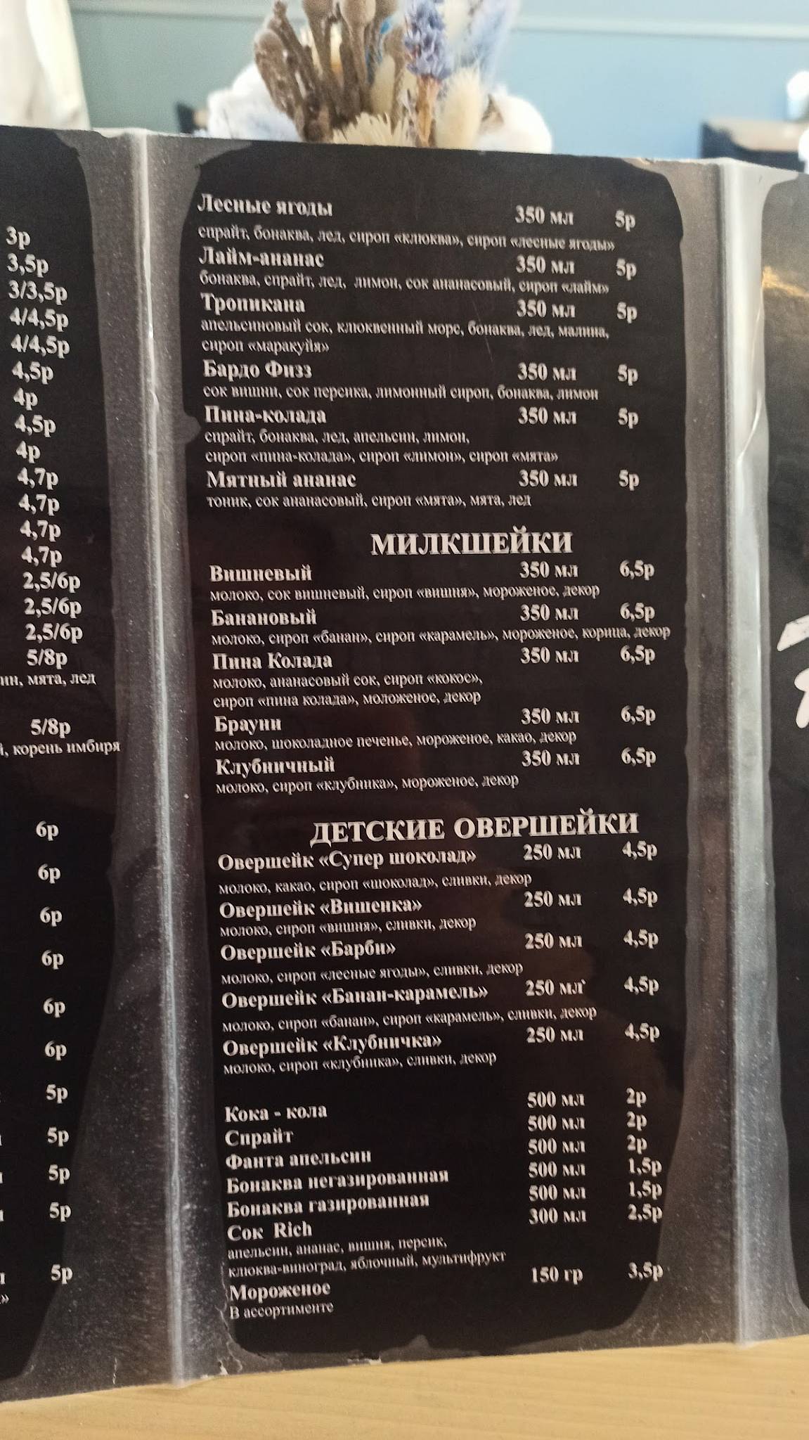 Кафе Рокс меню