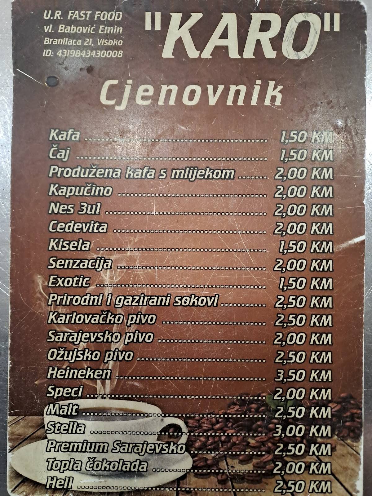 Karo меню