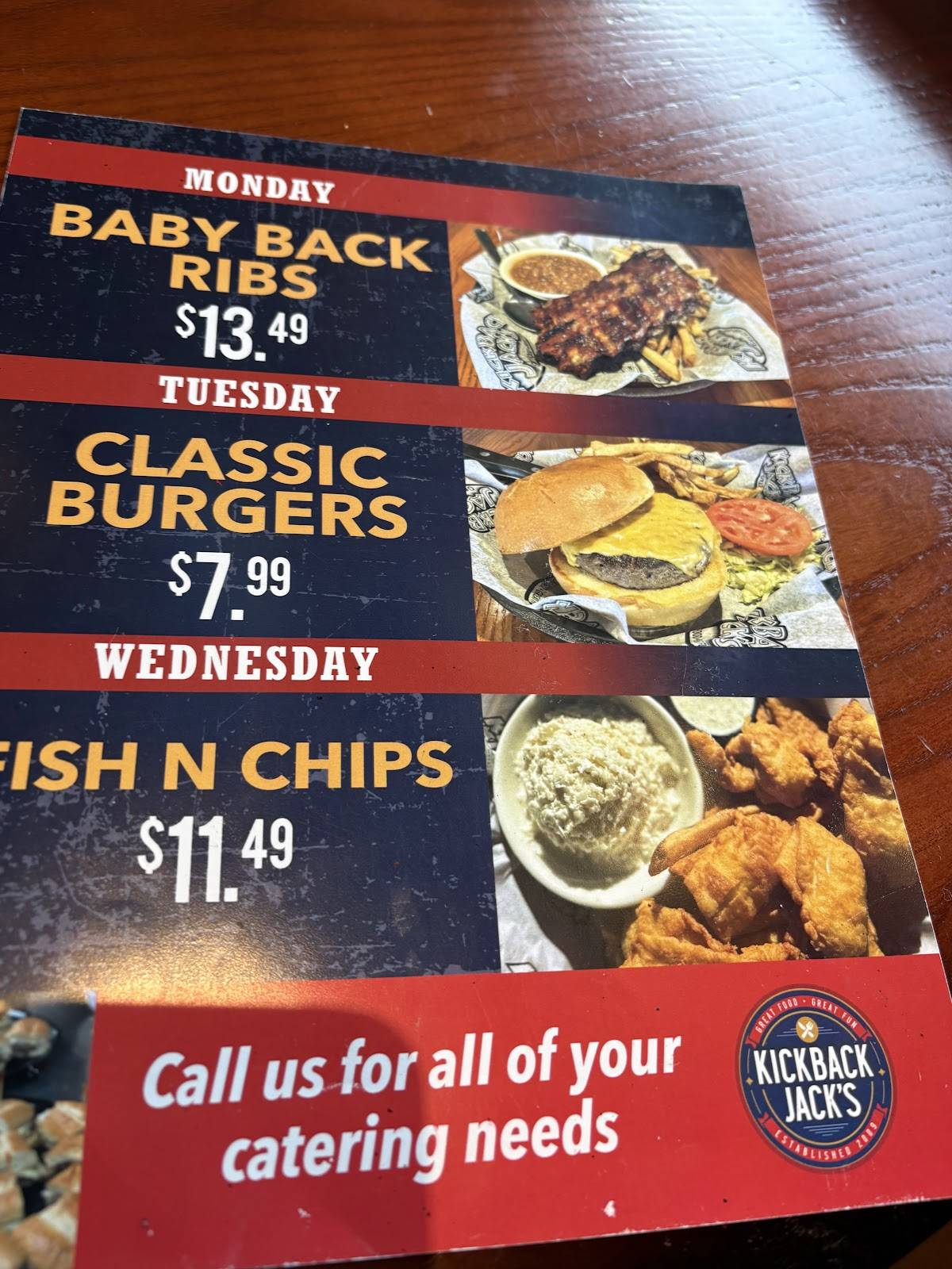 Kickback Jack's Raleigh меню