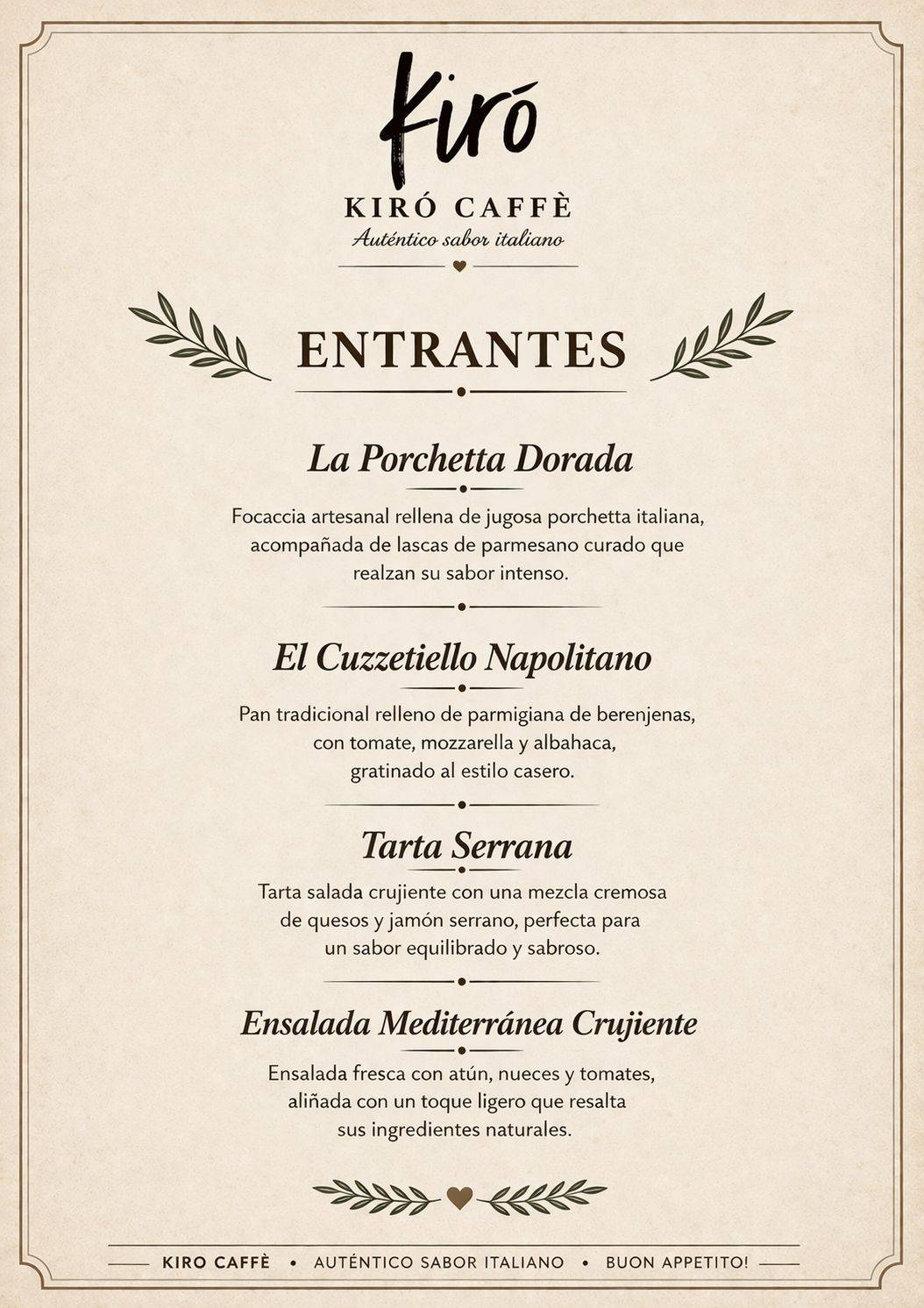Kirò Caffè меню
