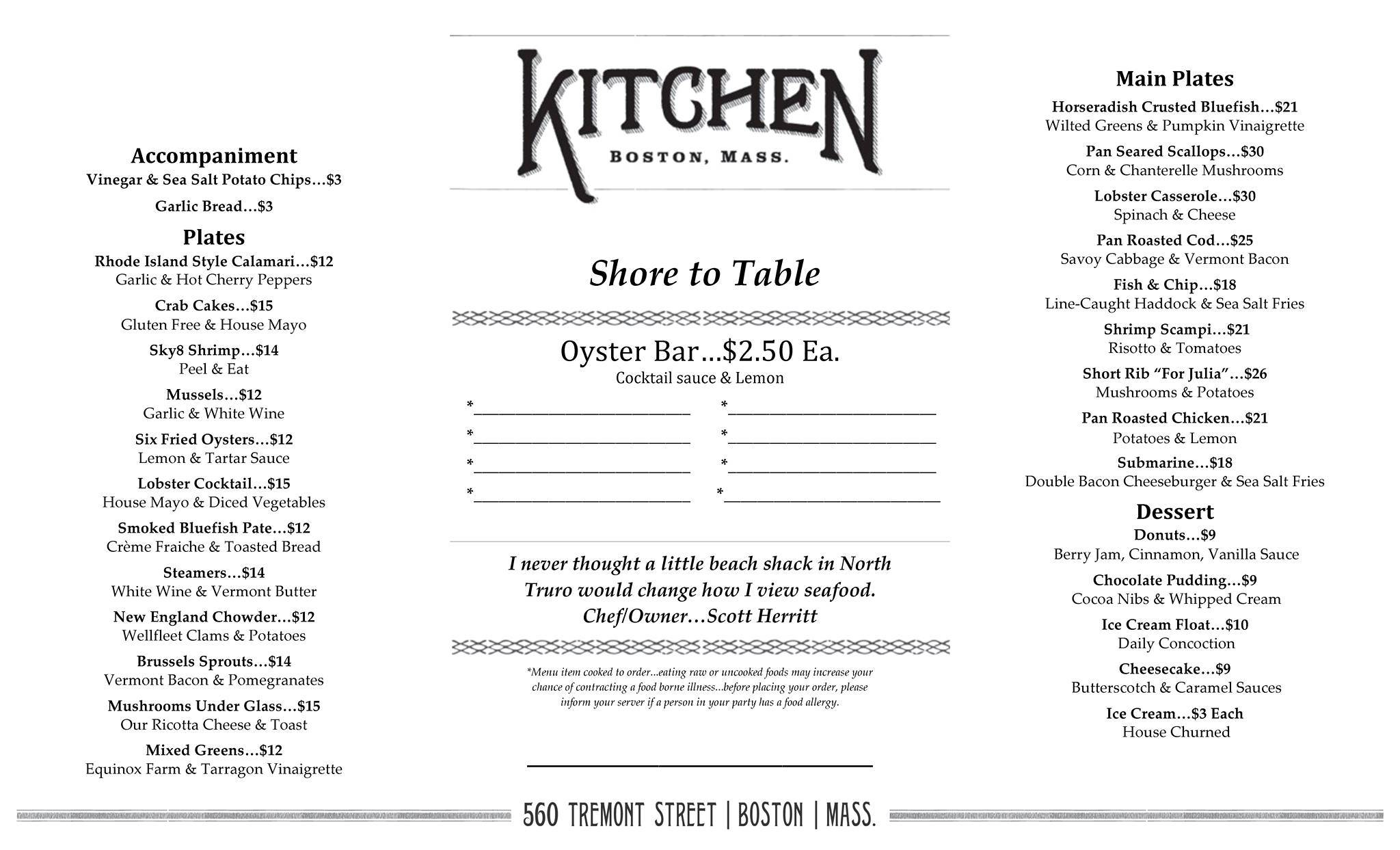 Kitchen меню