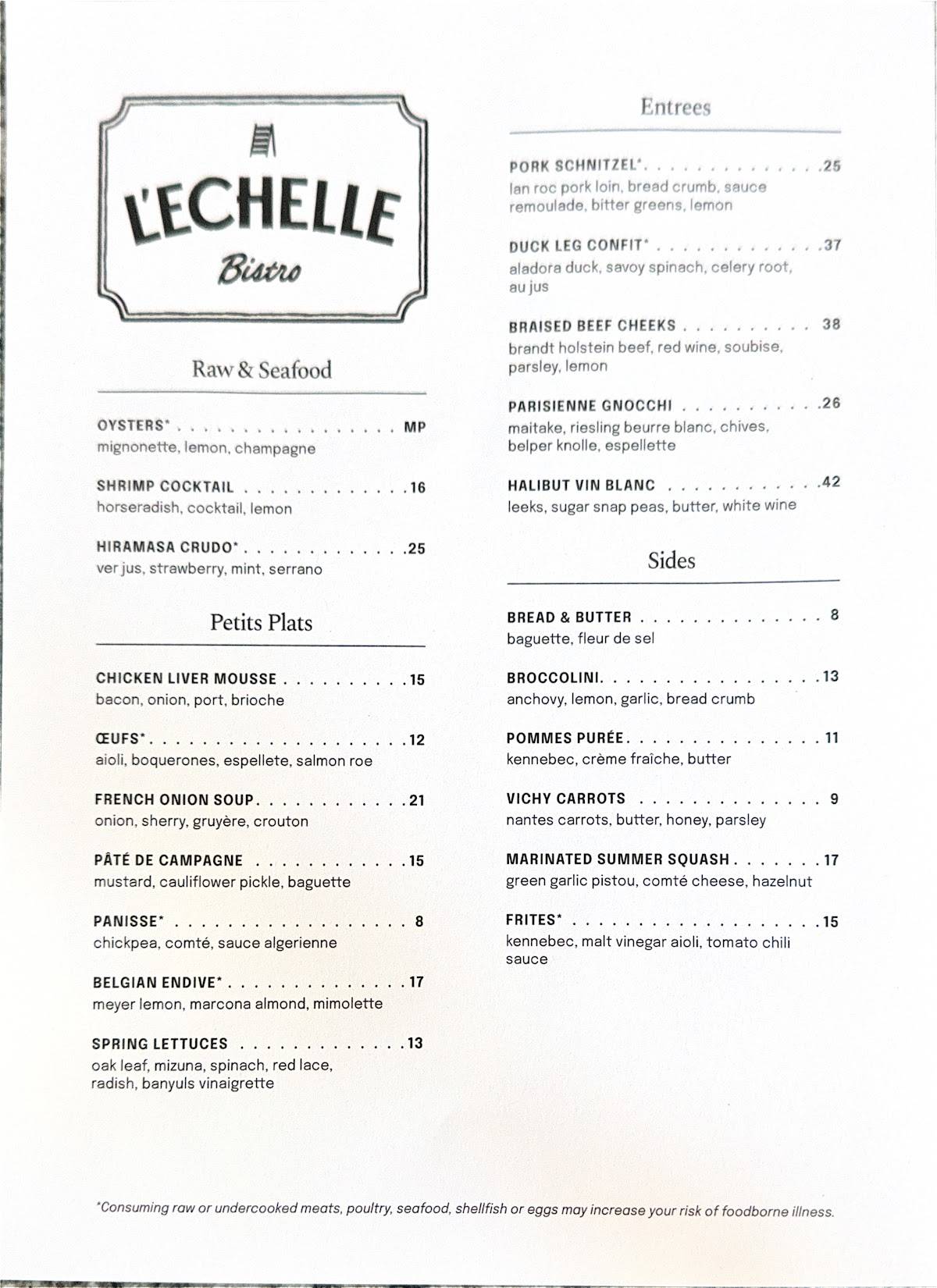 L’Echelle меню