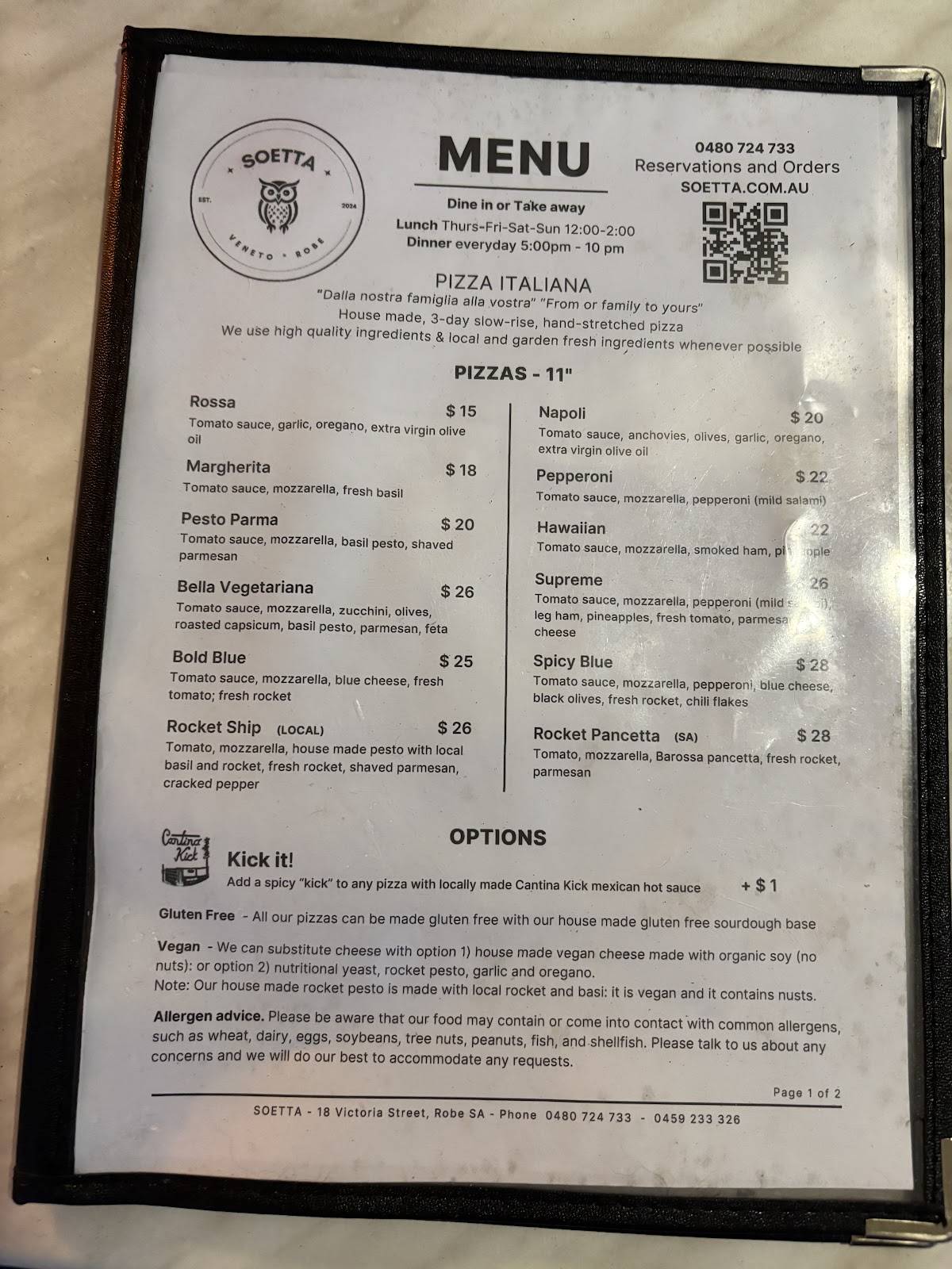 La Diga Pizzeria Soetta Cafe меню
