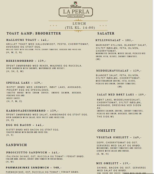 La Perla Restaurant меню