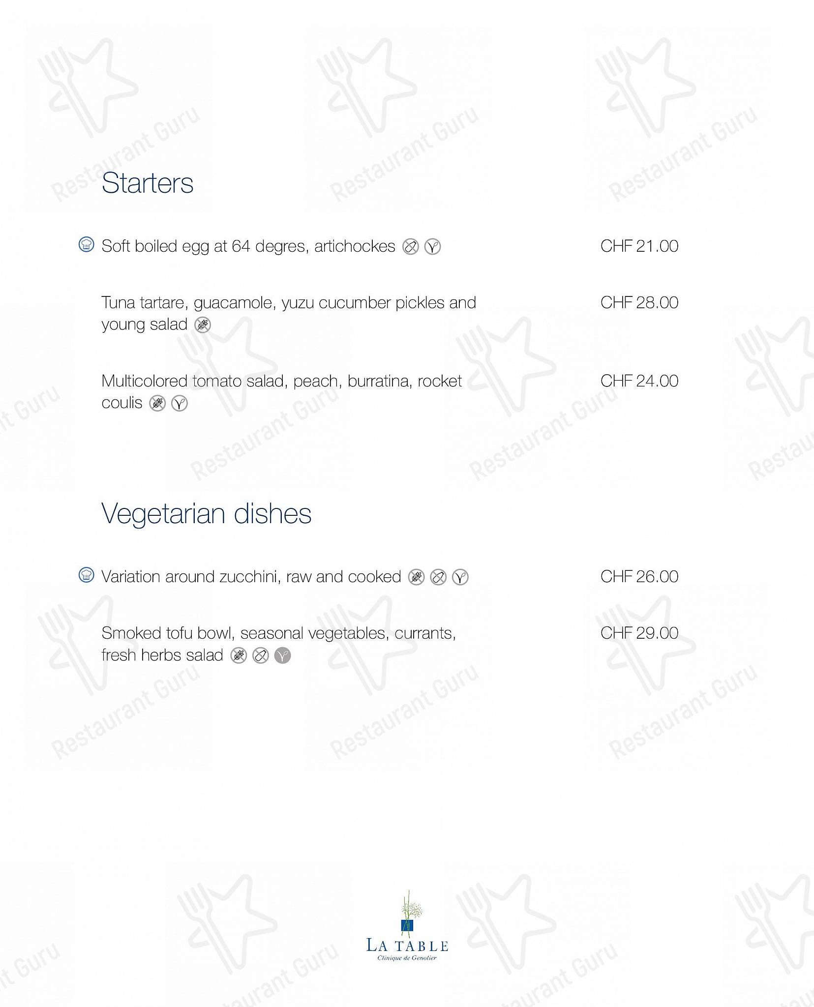 La Table Restaurant в Женолье - 菜单
