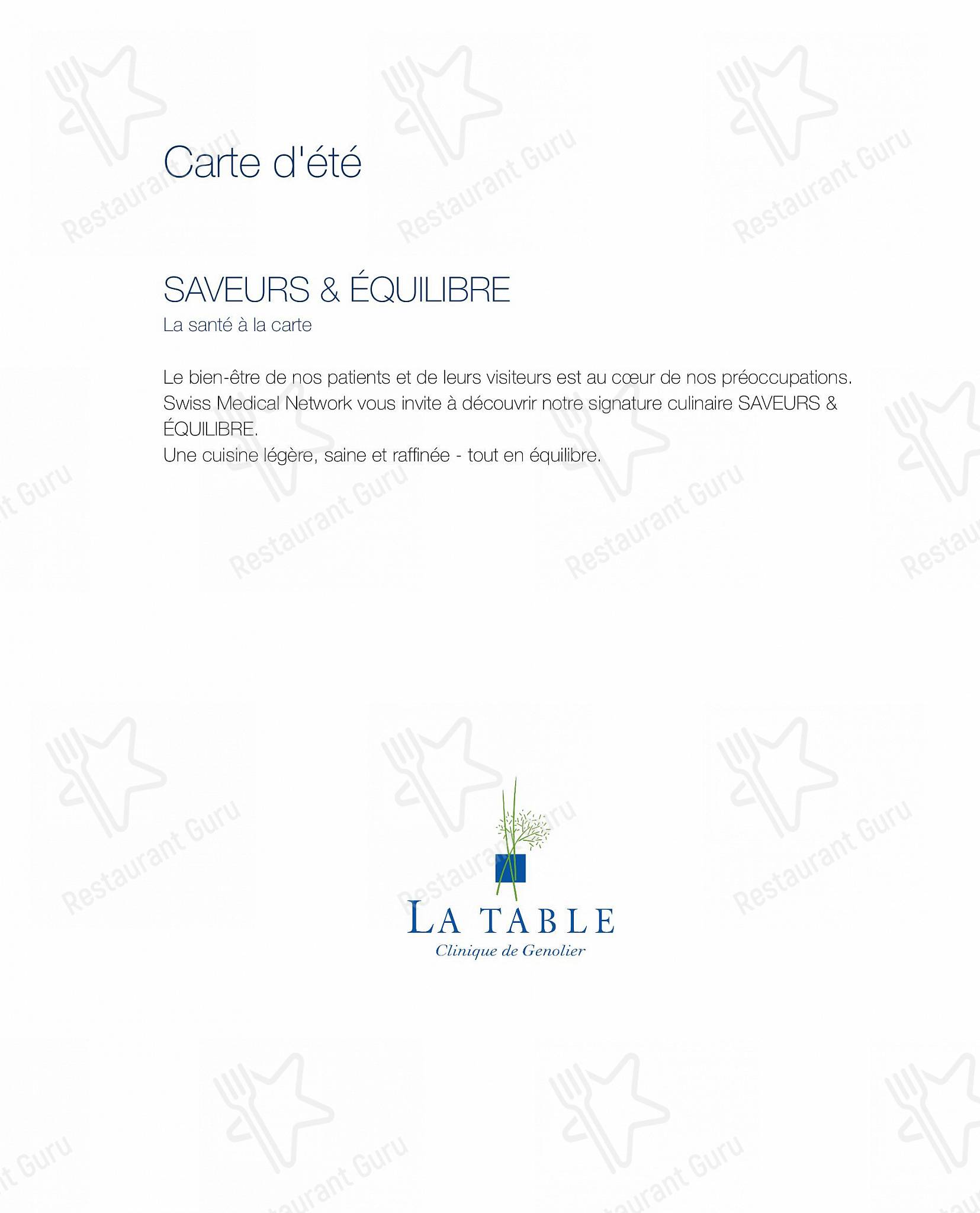 菜单 паба и бара La Table Restaurant